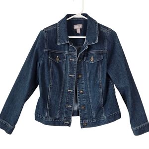 Chico's Denim Jacket Size 0 (US S) Collared Button Front Medium Wash